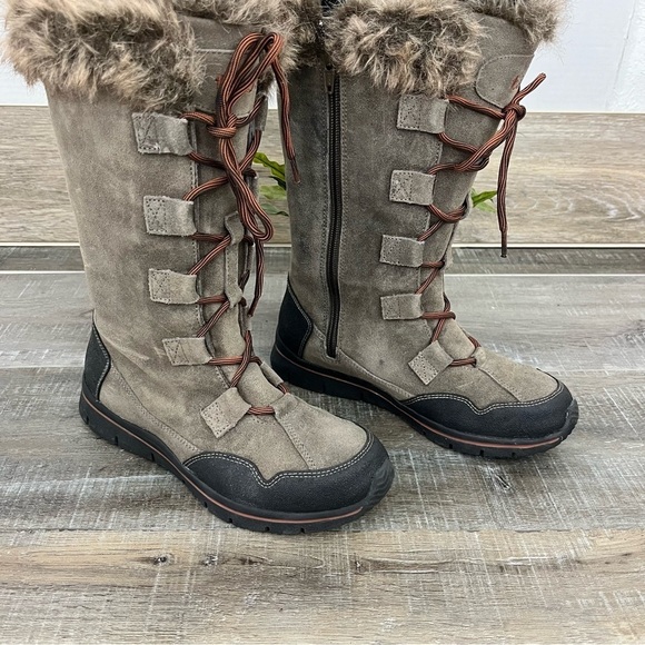 TAOS Brown Suede Leather Mid Calf Boots Faux Inside Fur women’s size 6 - Picture 1 of 15
